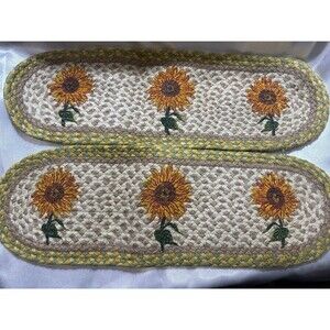 2x Braided Jute Stenciled Stair Tread Rug. SUNFLOWER. Earth Rugs. 27" x 8.25"